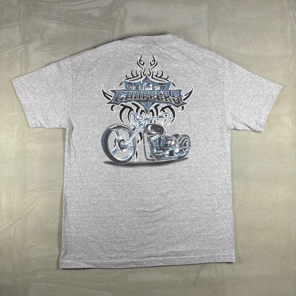Top Heavy Pacific Choppers Motorcycle T-Shirt Mens Large Heather Grey Y2K Biker